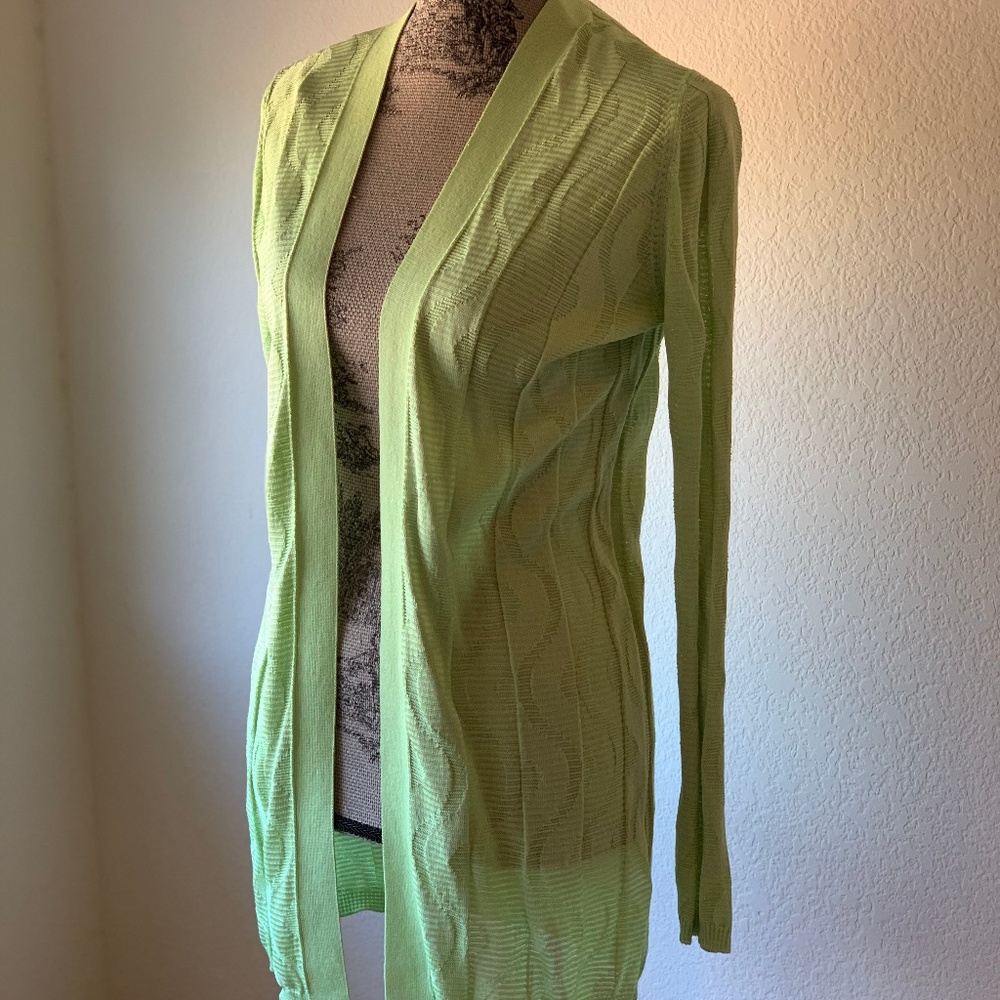 M Missoni Open Lime Green Wave Fine Knit Cardigan